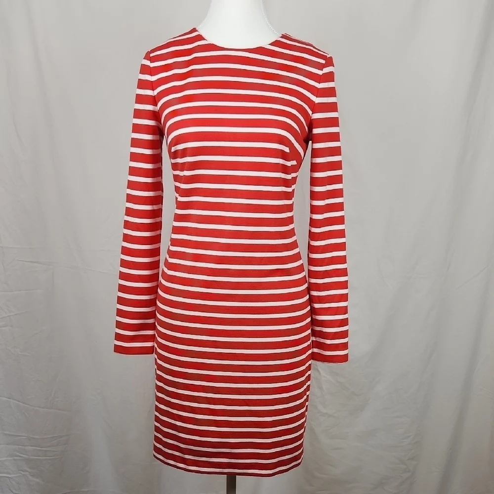 Michael Kors Orange and White Long Sleeve Sheath Dress XS